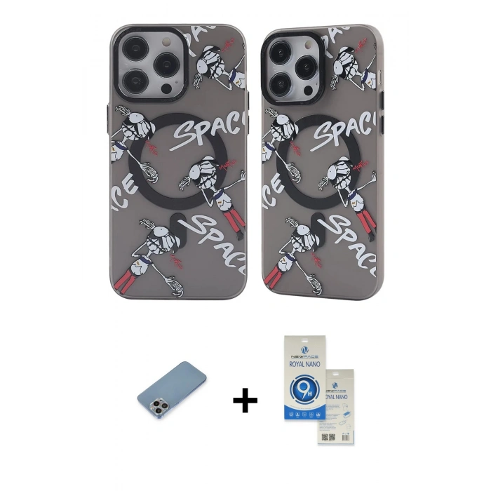 MARSİLYAN™- iPhone 12 Pro Max Kılıf Nova Doku Koleksiyonu - Şeffaf Royal Nano Ekran Koruyucu + Shine Kamera Lens Koruma Cam - GI