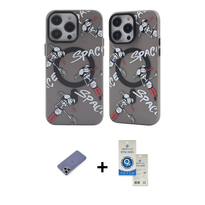 MARSİLYAN™- iPhone 12 Pro Max Kılıf Nova Doku Koleksiyonu - Şeffaf Royal Nano Ekran Koruyucu + Metal Kamera Lens Koruma Cam - GD