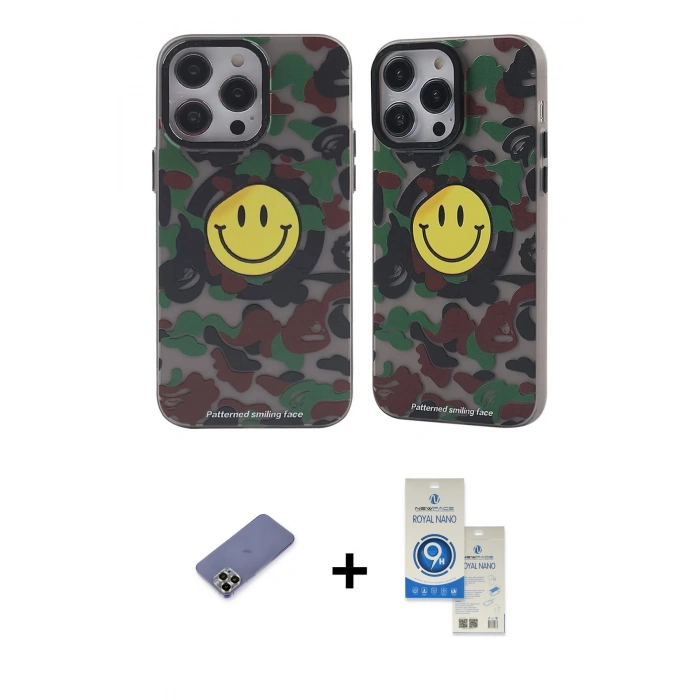 MARSİLYAN™- iPhone 12 Pro Max Kılıf Nova Doku Koleksiyonu - Şeffaf Royal Nano Ekran Koruyucu + Metal Kamera Lens Koruma Cam - GD
