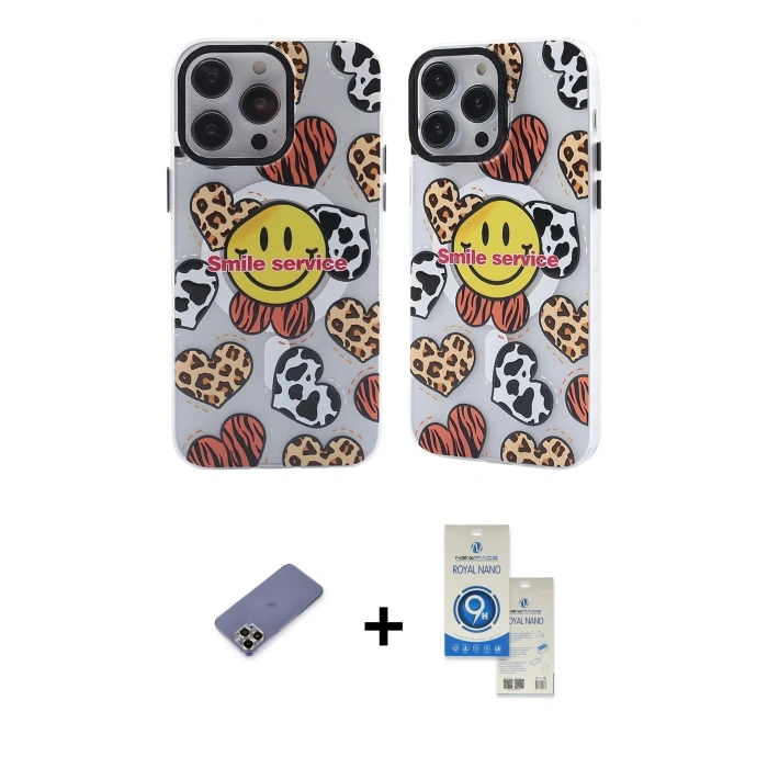 MARSİLYAN™- iPhone 12 Pro Max Kılıf Nova Doku Koleksiyonu - Şeffaf Royal Nano Ekran Koruyucu + Metal Kamera Lens Koruma Cam - GD