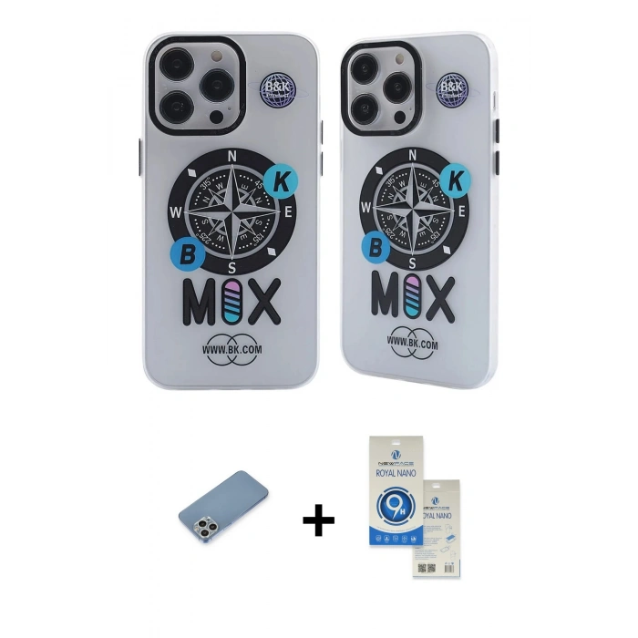 MARSİLYAN™- iPhone 12 Pro Max Kılıf Nova Doku Koleksiyonu - Şeffaf Royal Nano Ekran Koruyucu + Shine Kamera Lens Koruma Cam - GS