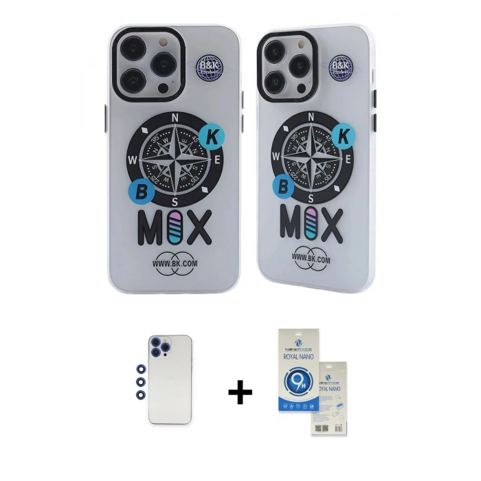 MARSİLYAN™- iPhone 12 Pro Max Kılıf Nova Doku Koleksiyonu - Şeffaf Royal Nano Ekran Koruyucu + Shine Kamera Lens - LT