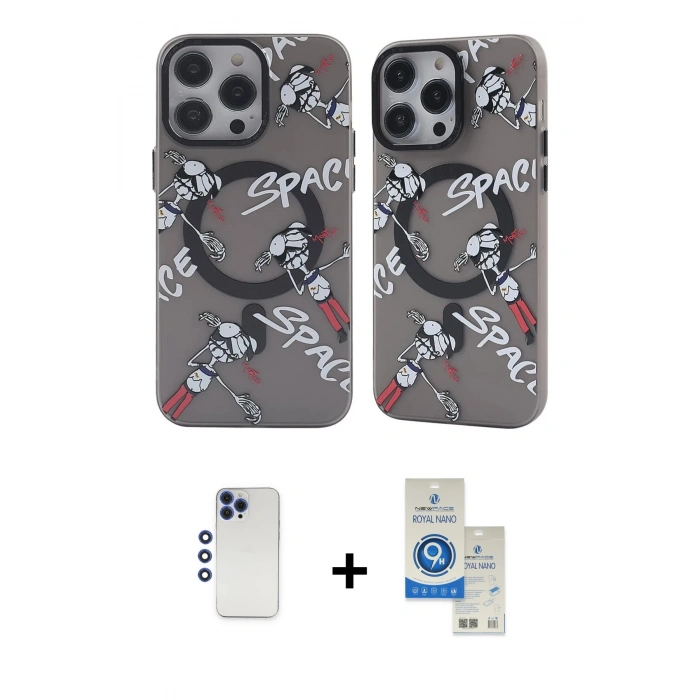 MARSİLYAN™- iPhone 12 Pro Max Kılıf Nova Doku Koleksiyonu - Şeffaf Royal Nano Ekran Koruyucu + Shine Kamera Lens - LT