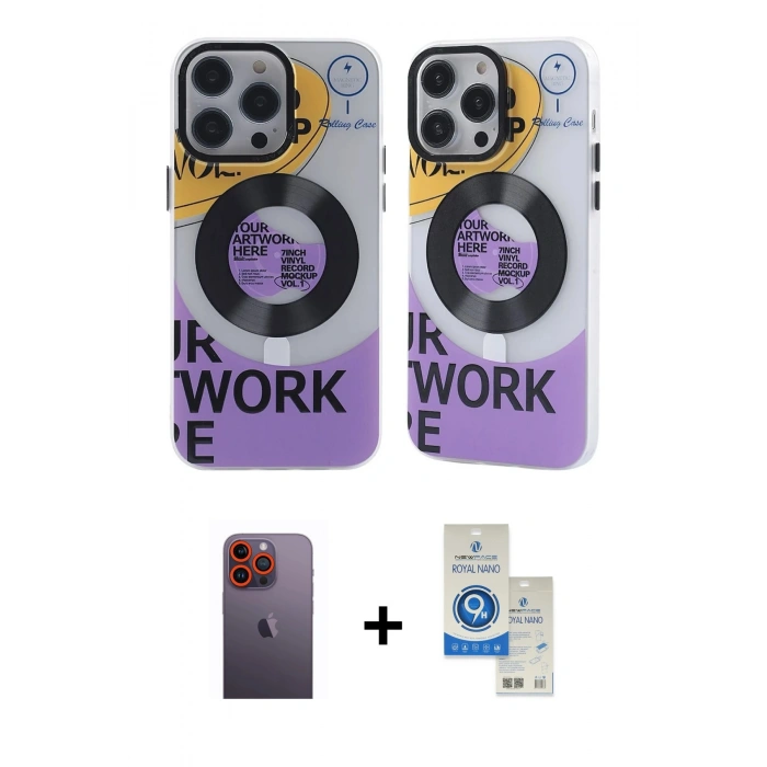 MARSİLYAN™- iPhone 12 Pro Max Kılıf Nova Doku Koleksiyonu - Şeffaf Royal Nano Ekran Koruyucu + Neon Fosforlu Kamera Lens - TU