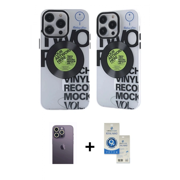 MARSİLYAN™- iPhone 12 Pro Max Kılıf Nova Doku Koleksiyonu - Şeffaf Royal Nano Ekran Koruyucu + Neon Fosforlu Kamera Lens - BZ