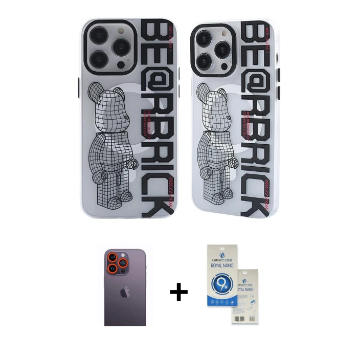 MARSİLYAN™- iPhone 12 Pro Max Kılıf Nova Doku Koleksiyonu - Şeffaf Royal Nano Ekran Koruyucu + Neon Fosforlu Kamera Lens - TU