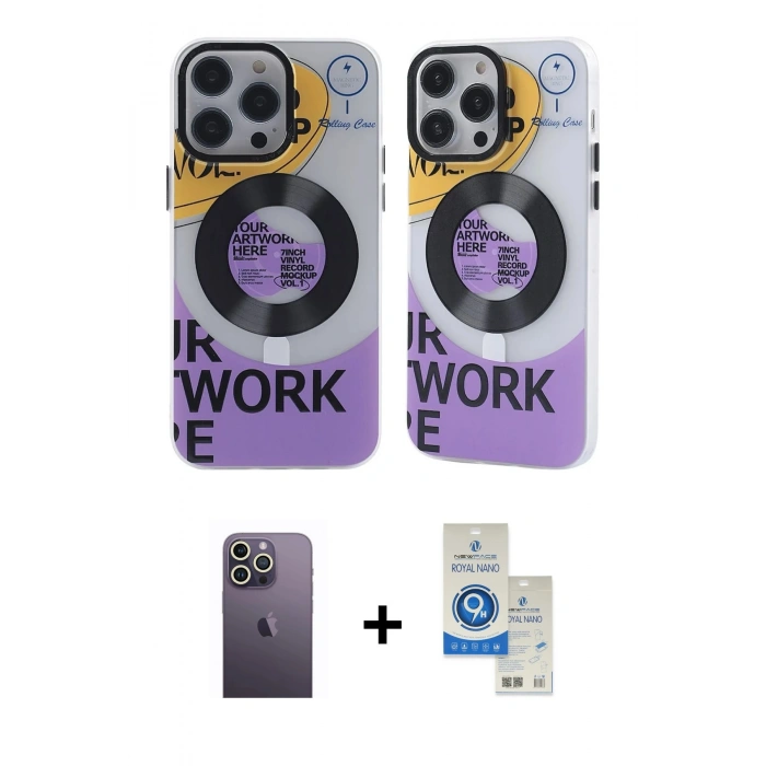 MARSİLYAN™- iPhone 12 Pro Max Kılıf Nova Doku Koleksiyonu - Şeffaf Royal Nano Ekran Koruyucu + Neon Fosforlu Kamera Lens - BZ