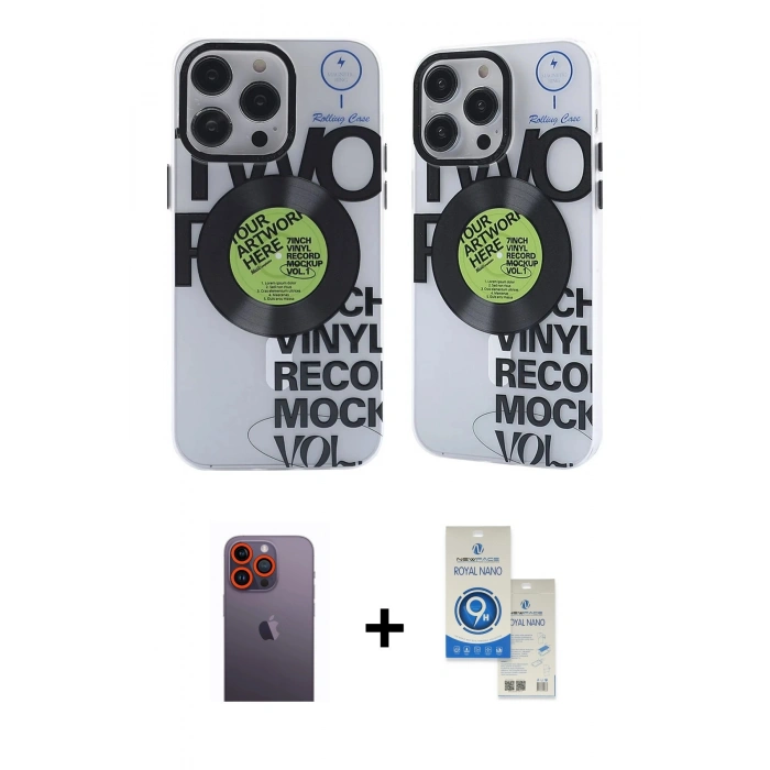 MARSİLYAN™- iPhone 12 Pro Max Kılıf Nova Doku Koleksiyonu - Şeffaf Royal Nano Ekran Koruyucu + Neon Fosforlu Kamera Lens - TU