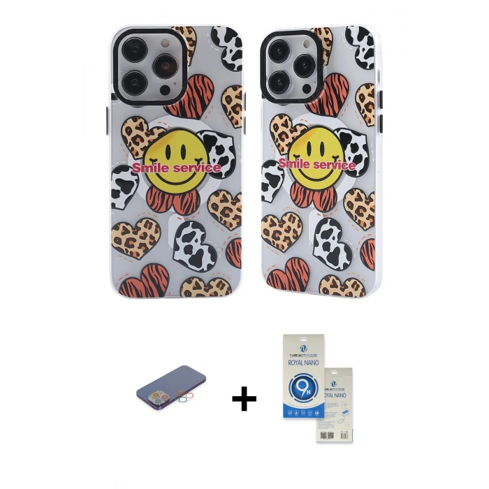 MARSİLYAN™- iPhone 12 Pro Max Kılıf Nova Doku Koleksiyonu - Şeffaf Royal Nano Ekran Koruyucu + Renkli Kamera Lens Koruma Cam - PE