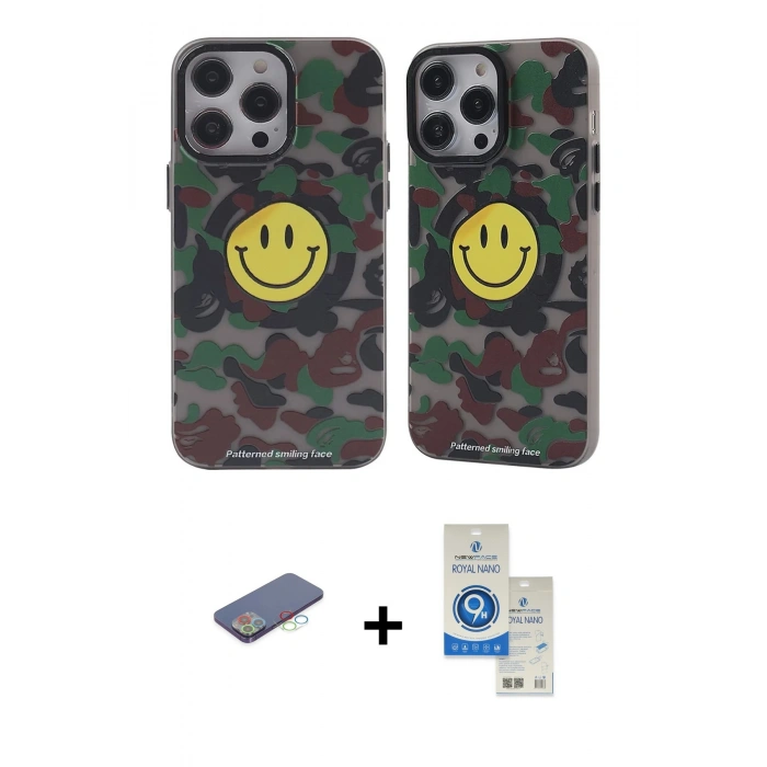 MARSİLYAN™- iPhone 12 Pro Max Kılıf Nova Doku Koleksiyonu - Şeffaf Royal Nano Ekran Koruyucu + Renkli Kamera Lens Koruma Cam - MI