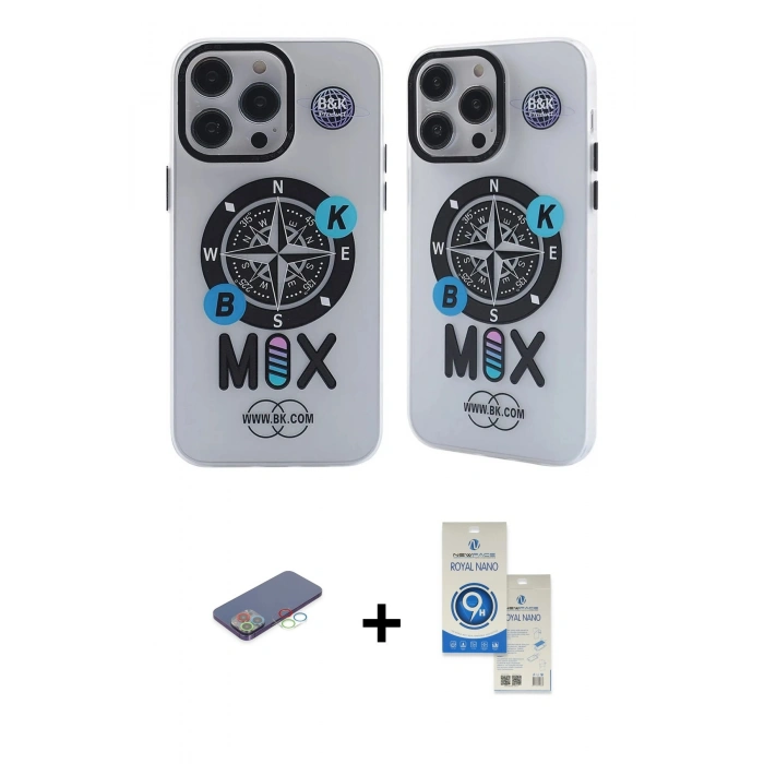 MARSİLYAN™- iPhone 12 Pro Max Kılıf Nova Doku Koleksiyonu - Şeffaf Royal Nano Ekran Koruyucu + Renkli Kamera Lens Koruma Cam - MI