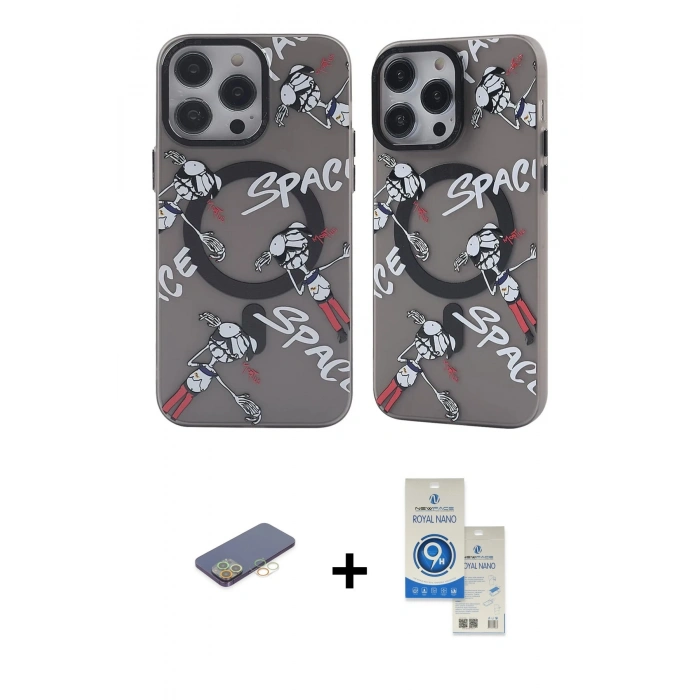 MARSİLYAN™- iPhone 12 Pro Max Kılıf Nova Doku Koleksiyonu - Şeffaf Royal Nano Ekran Koruyucu + Renkli Kamera Lens Koruma Cam - SI