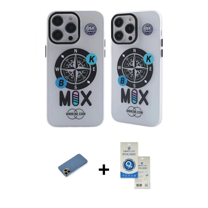 MARSİLYAN™- iPhone 12 Pro Max Kılıf Nova Doku Koleksiyonu - Şeffaf Royal Nano Ekran Koruyucu + Shine Kamera Lens Koruma Cam - GD