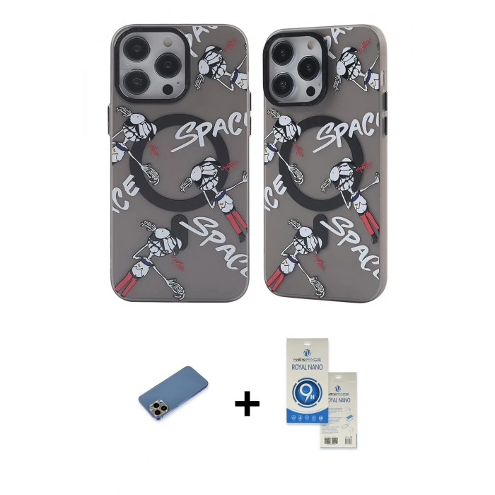MARSİLYAN™- iPhone 12 Pro Max Kılıf Nova Doku Koleksiyonu - Şeffaf Royal Nano Ekran Koruyucu + Shine Kamera Lens Koruma Cam - GD