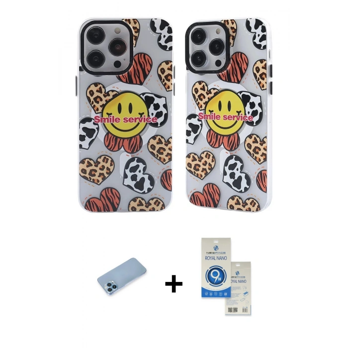 MARSİLYAN™- iPhone 12 Pro Max Kılıf Nova Doku Koleksiyonu - Şeffaf Royal Nano Ekran Koruyucu + Shine Kamera Lens Koruma Cam - MI