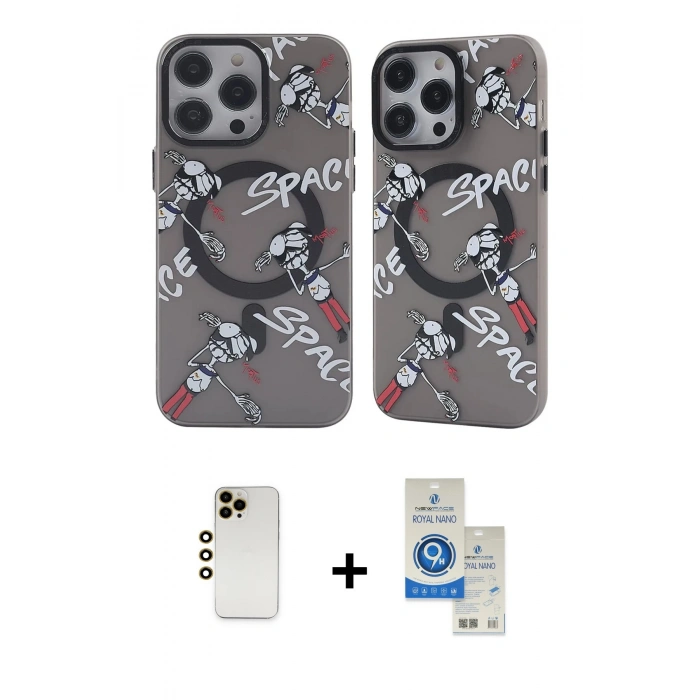 MARSİLYAN™- iPhone 12 Pro Max Kılıf Nova Doku Koleksiyonu - Şeffaf Royal Nano Ekran Koruyucu + Shine Kamera Lens - GD