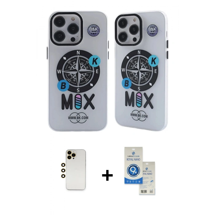 MARSİLYAN™- iPhone 12 Pro Max Kılıf Nova Doku Koleksiyonu - Şeffaf Royal Nano Ekran Koruyucu + Shine Kamera Lens - GD