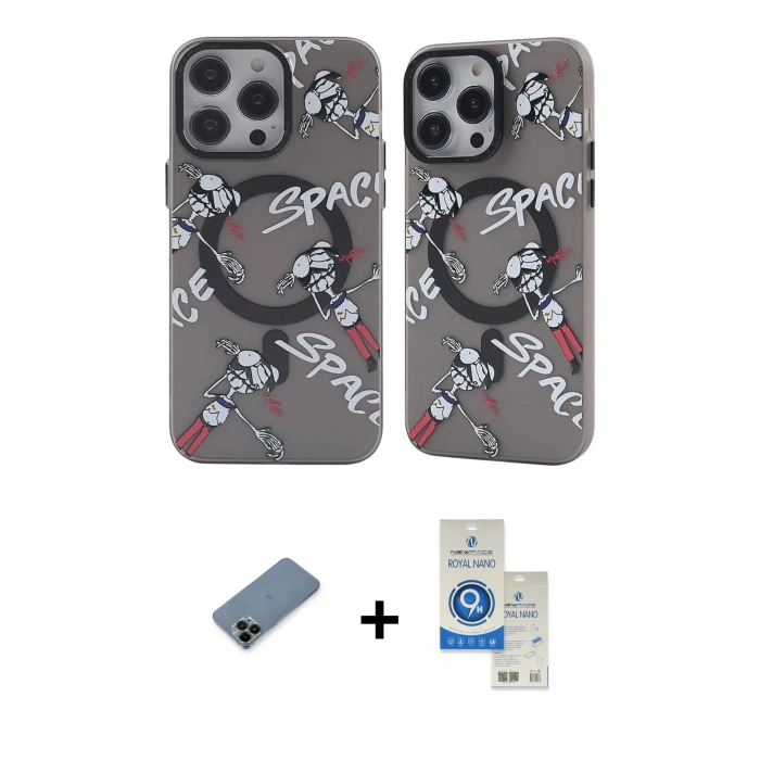 MARSİLYAN™- iPhone 12 Pro Max Kılıf Nova Doku Koleksiyonu - Şeffaf Royal Nano Ekran Koruyucu + Siyah Shine Kamera Lens Koruma Cam