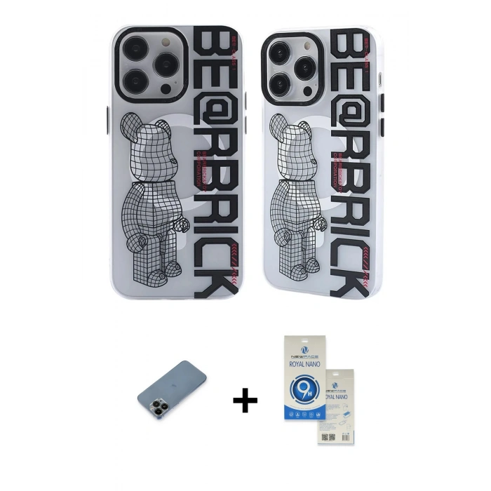 MARSİLYAN™- iPhone 12 Pro Max Kılıf Nova Doku Koleksiyonu - Şeffaf Royal Nano Ekran Koruyucu + Siyah Shine Kamera Lens Koruma Cam