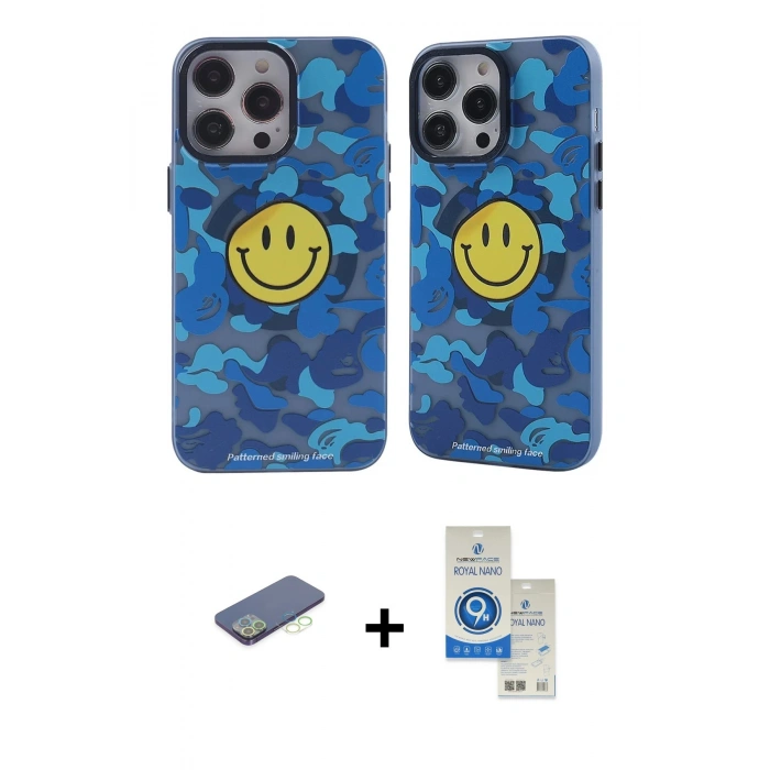 MARSİLYAN™- iPhone 12 Pro Max Kılıf Nova Doku Koleksiyonu - Şeffaf Royal Nano Ekran Koruyucu + Renkli Kamera Lens Koruma Cam - YL