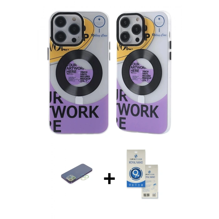 MARSİLYAN™- iPhone 12 Pro Max Kılıf Nova Doku Koleksiyonu - Şeffaf Royal Nano Ekran Koruyucu + Renkli Kamera Lens Koruma Cam - YL