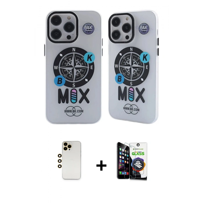 MARSİLYAN™- iPhone 12 Pro Max Kılıf Nova Doku Koleksiyonu - Şeffaf Temperli Cam Ekran Koruyucu + Shine Kamera Lens - GD