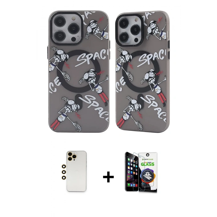 MARSİLYAN™- iPhone 12 Pro Max Kılıf Nova Doku Koleksiyonu - Şeffaf Temperli Cam Ekran Koruyucu + Shine Kamera Lens - GD