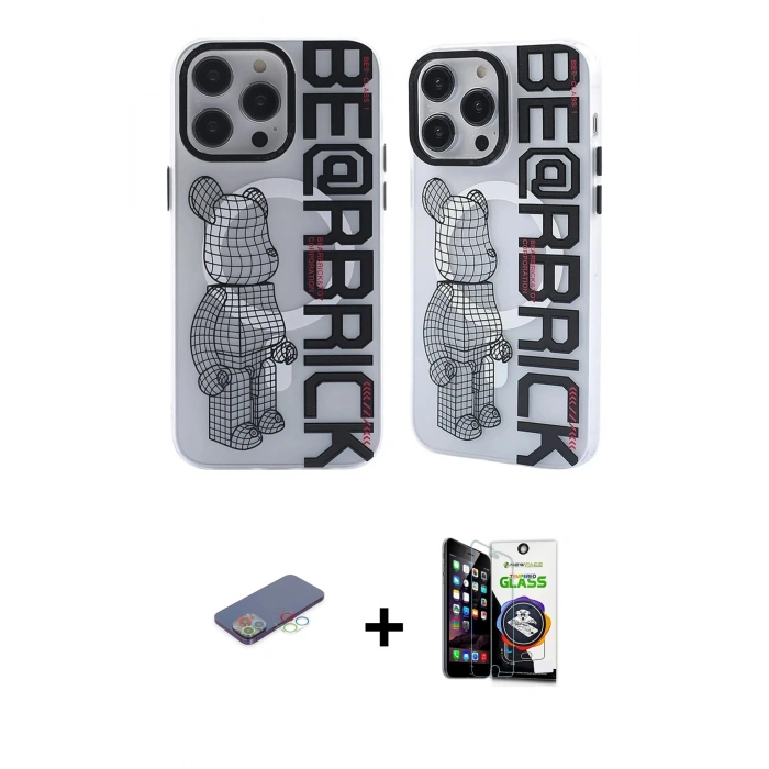 MARSİLYAN™- iPhone 12 Pro Max Kılıf Nova Doku Koleksiyonu - Şeffaf Temperli Cam Ekran Koruyucu + Mavi Renkli Kamera Lens Koruma Cam