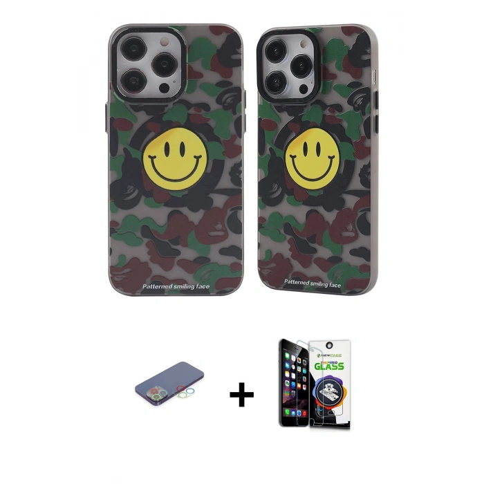 MARSİLYAN™- iPhone 12 Pro Max Kılıf Nova Doku Koleksiyonu - Şeffaf Temperli Cam Ekran Koruyucu + Mavi Renkli Kamera Lens Koruma Cam