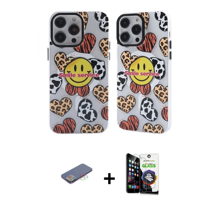 MARSİLYAN™- iPhone 12 Pro Max Kılıf Nova Doku Koleksiyonu - Şeffaf Temperli Cam Ekran Koruyucu + Mavi Renkli Kamera Lens Koruma Cam