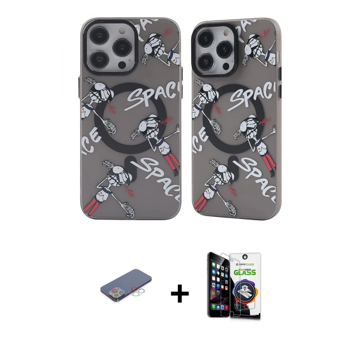 MARSİLYAN™- iPhone 12 Pro Max Kılıf Nova Doku Koleksiyonu - Şeffaf Temperli Cam Ekran Koruyucu + Mavi Renkli Kamera Lens Koruma Cam