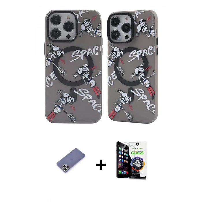MARSİLYAN™- iPhone 12 Pro Max Kılıf Nova Doku Koleksiyonu - Şeffaf Temperli Cam Ekran Koruyucu + Metal Kamera Lens Koruma Cam - GD