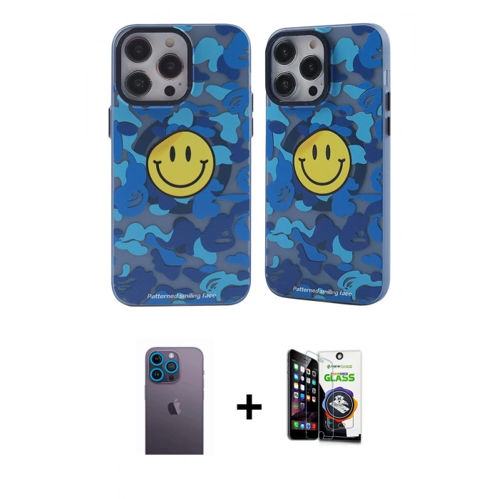 MARSİLYAN™- iPhone 12 Pro Max Kılıf Nova Doku Koleksiyonu - Şeffaf Temperli Cam Ekran Koruyucu + Neon Fosforlu Kamera Lens - MI