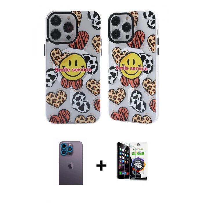 MARSİLYAN™- iPhone 12 Pro Max Kılıf Nova Doku Koleksiyonu - Şeffaf Temperli Cam Ekran Koruyucu + Neon Fosforlu Kamera Lens - MI