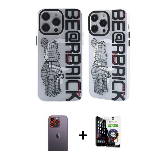 MARSİLYAN™- iPhone 12 Pro Max Kılıf Nova Doku Koleksiyonu - Şeffaf Temperli Cam Ekran Koruyucu + Neon Fosforlu Kamera Lens - TU