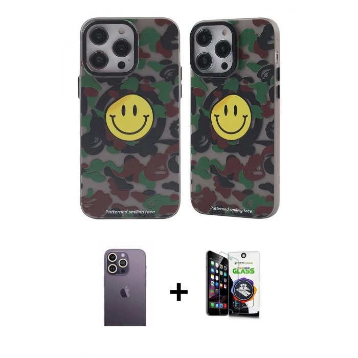 MARSİLYAN™- iPhone 12 Pro Max Kılıf Nova Doku Koleksiyonu - Şeffaf Temperli Cam Ekran Koruyucu + Neon Fosforlu Kamera Lens - BZ