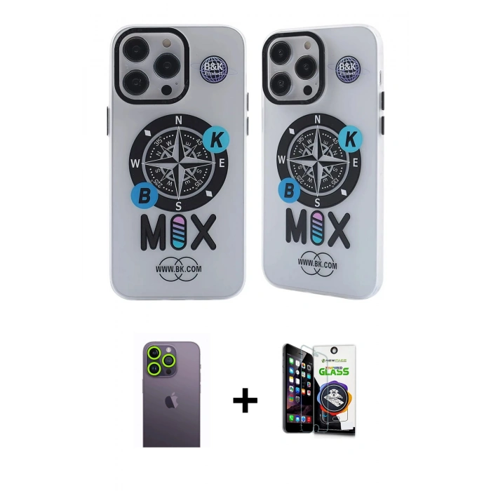 MARSİLYAN™- iPhone 12 Pro Max Kılıf Nova Doku Koleksiyonu - Şeffaf Temperli Cam Ekran Koruyucu + Neon Fosforlu Kamera Lens - YL