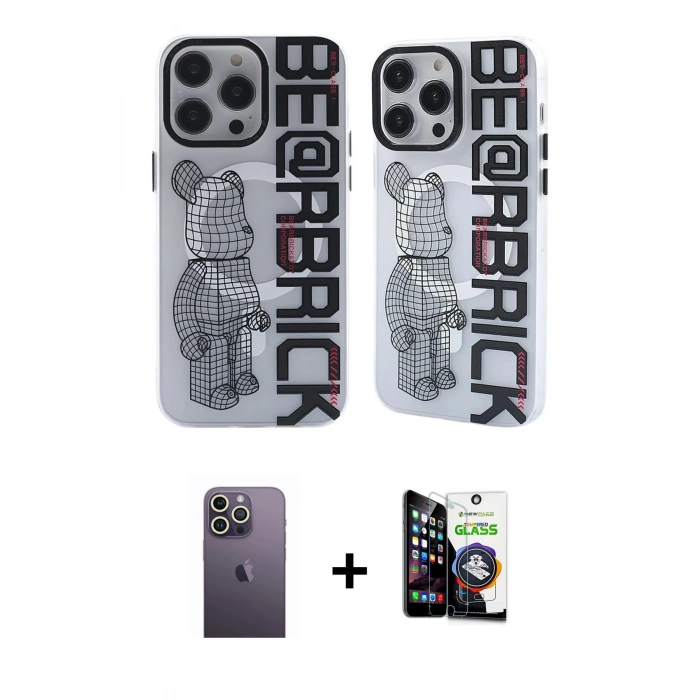 MARSİLYAN™- iPhone 12 Pro Max Kılıf Nova Doku Koleksiyonu - Şeffaf Temperli Cam Ekran Koruyucu + Neon Fosforlu Kamera Lens - BZ