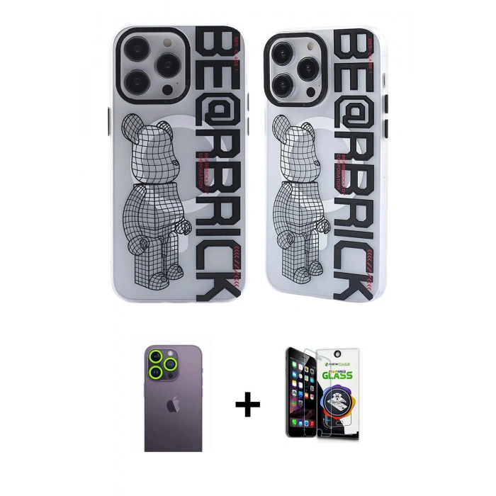 MARSİLYAN™- iPhone 12 Pro Max Kılıf Nova Doku Koleksiyonu - Şeffaf Temperli Cam Ekran Koruyucu + Neon Fosforlu Kamera Lens - YL