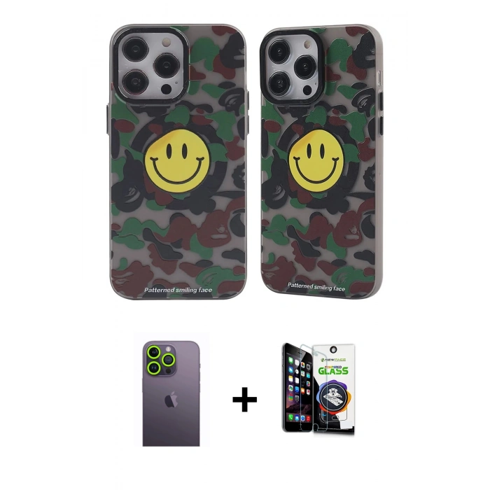 MARSİLYAN™- iPhone 12 Pro Max Kılıf Nova Doku Koleksiyonu - Şeffaf Temperli Cam Ekran Koruyucu + Neon Fosforlu Kamera Lens - YL