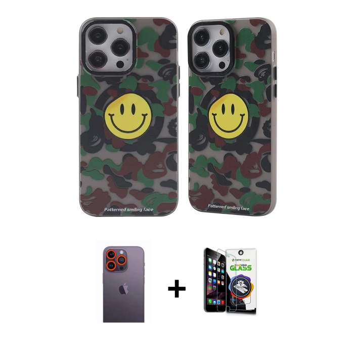 MARSİLYAN™- iPhone 12 Pro Max Kılıf Nova Doku Koleksiyonu - Şeffaf Temperli Cam Ekran Koruyucu + Neon Fosforlu Kamera Lens - TU