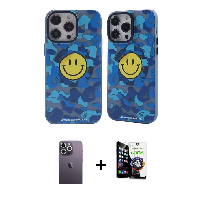 MARSİLYAN™- iPhone 12 Pro Max Kılıf Nova Doku Koleksiyonu - Şeffaf Temperli Cam Ekran Koruyucu + Neon Fosforlu Kamera Lens - BZ