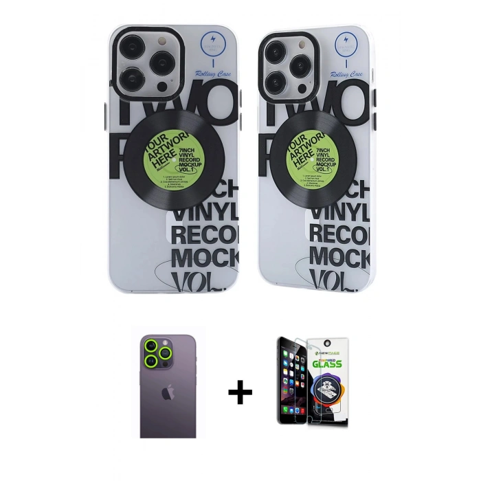 MARSİLYAN™- iPhone 12 Pro Max Kılıf Nova Doku Koleksiyonu - Şeffaf Temperli Cam Ekran Koruyucu + Neon Fosforlu Kamera Lens - YL