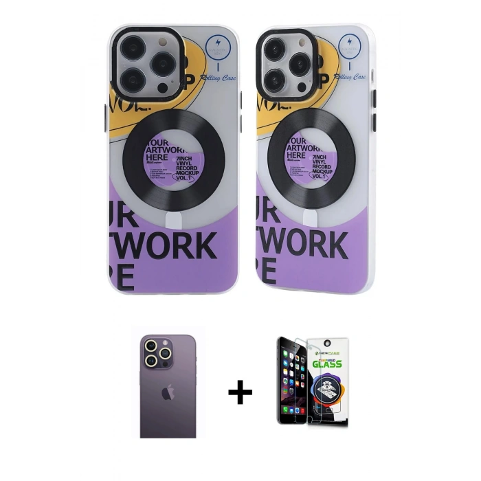 MARSİLYAN™- iPhone 12 Pro Max Kılıf Nova Doku Koleksiyonu - Şeffaf Temperli Cam Ekran Koruyucu + Neon Fosforlu Kamera Lens - BZ