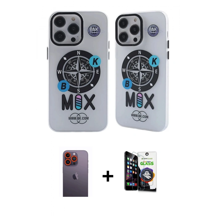 MARSİLYAN™- iPhone 12 Pro Max Kılıf Nova Doku Koleksiyonu - Şeffaf Temperli Cam Ekran Koruyucu + Neon Fosforlu Kamera Lens - TU