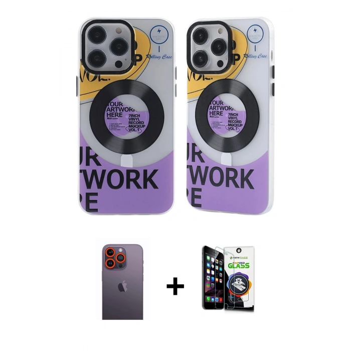 MARSİLYAN™- iPhone 12 Pro Max Kılıf Nova Doku Koleksiyonu - Şeffaf Temperli Cam Ekran Koruyucu + Neon Fosforlu Kamera Lens - TU