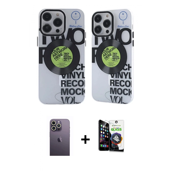 MARSİLYAN™- iPhone 12 Pro Max Kılıf Nova Doku Koleksiyonu - Şeffaf Temperli Cam Ekran Koruyucu + Neon Fosforlu Kamera Lens - BZ