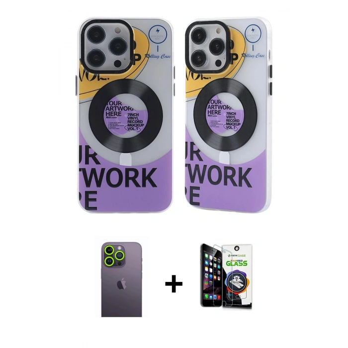MARSİLYAN™- iPhone 12 Pro Max Kılıf Nova Doku Koleksiyonu - Şeffaf Temperli Cam Ekran Koruyucu + Neon Fosforlu Kamera Lens - YL