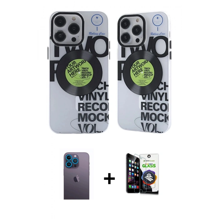 MARSİLYAN™- iPhone 12 Pro Max Kılıf Nova Doku Koleksiyonu - Şeffaf Temperli Cam Ekran Koruyucu + Neon Fosforlu Kamera Lens - MI