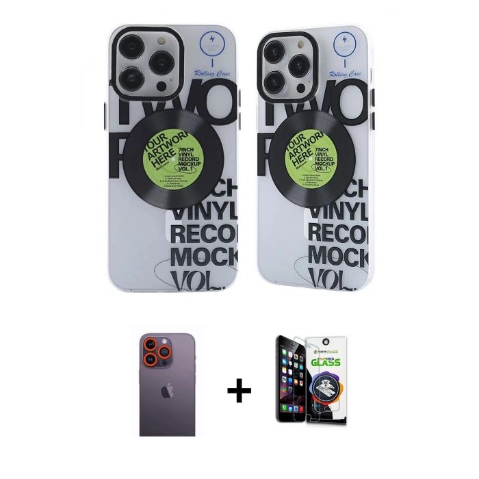 MARSİLYAN™- iPhone 12 Pro Max Kılıf Nova Doku Koleksiyonu - Şeffaf Temperli Cam Ekran Koruyucu + Neon Fosforlu Kamera Lens - TU